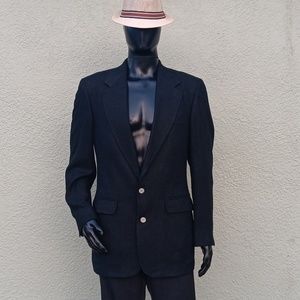 MEN'S BLACK WOOL, LINEN, SILK BLEND HERRINGBONE LUXURY BLAZER